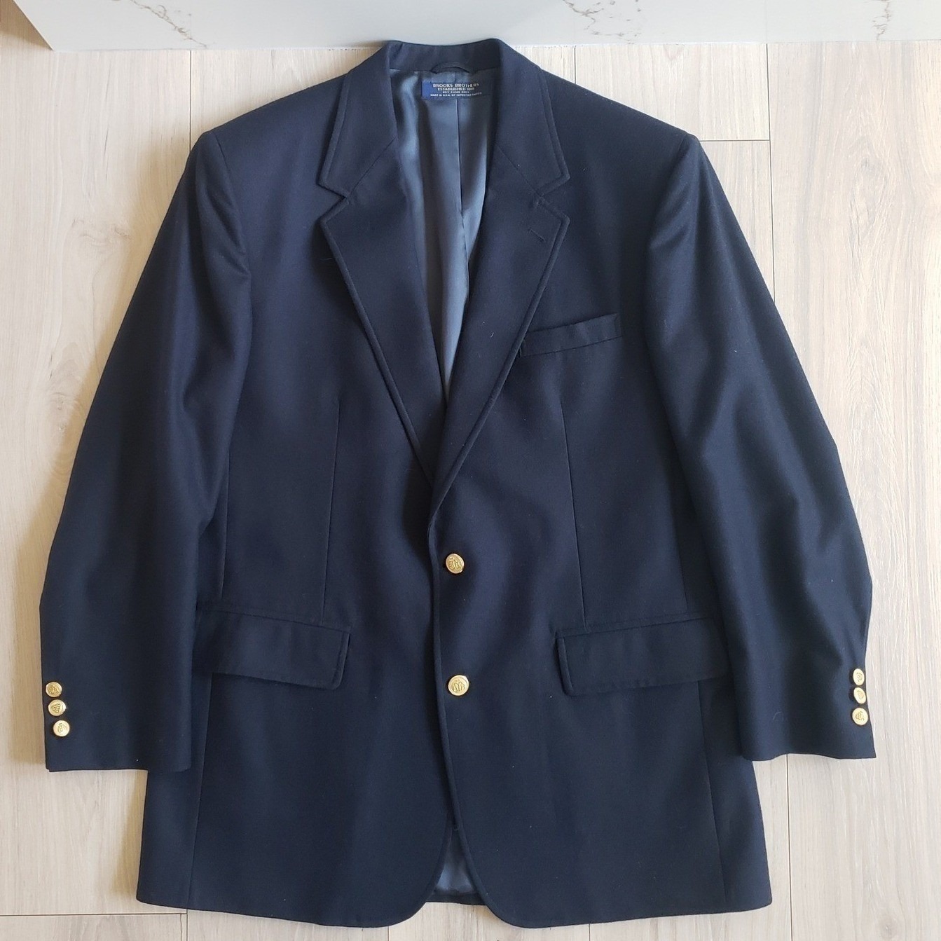 Brooks Brothers 1818 Blazer Mens 42l Navy Wool Gold Button Union Made Usa